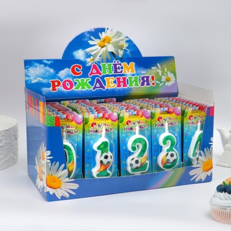 Show Box with candles for cake numbers "Football", 10, 2 cm, 50 pieces-4