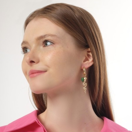 Earrings with the removable element of the "transformer" snake, the color is white-green in gold-3