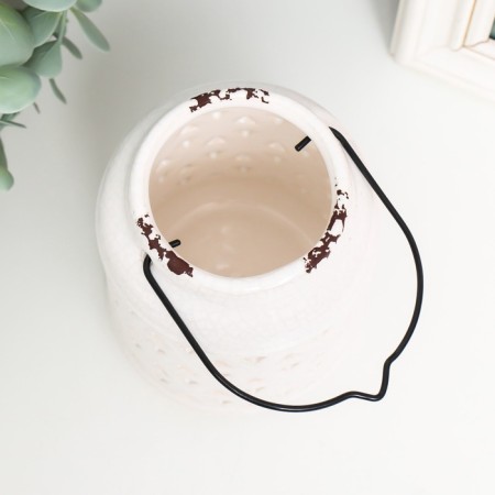 Ceramics candlestick for 1 candle "Lantern. Rombs" White 9x9x12 cm-3