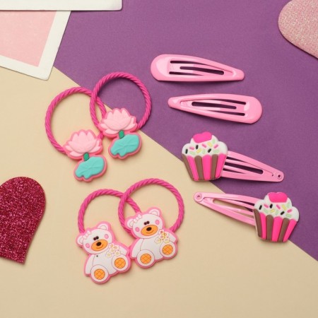 Hair set "vanilla" (4 elastic bands, 4 invisibility) pies, pink-1