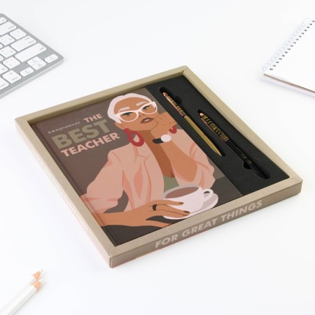 Gift set of “The Best Teacher”: A5 diary, 80 sheets and 2 pcs of the handle (ball, 1 mm, blue, red paste)-2