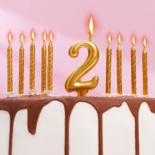Set of candles for the cake (2 in 1) Golden number 