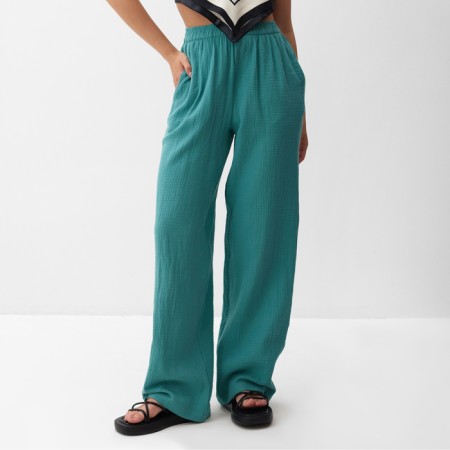 Women's trousers, free cut MIST MUSLIN size l, col. turquoise