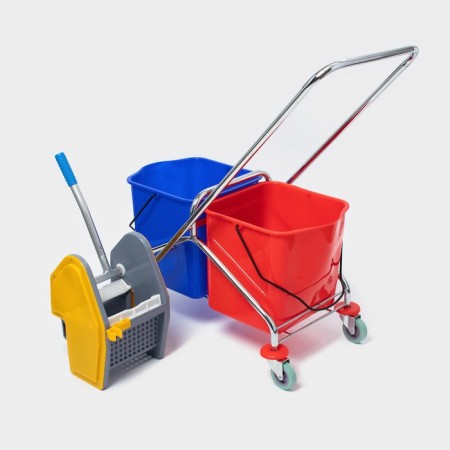 Cleaning trolley with vertical spin, two buckets of 25 liters, on wheels, chrome frame-6