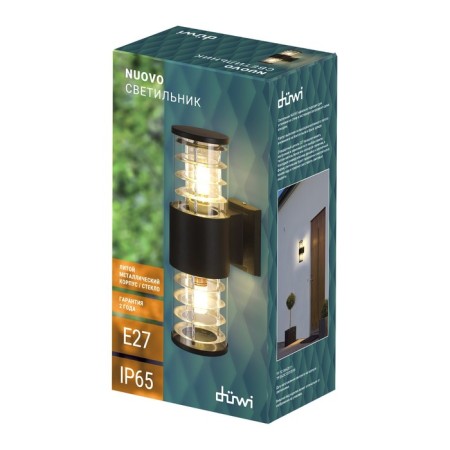 Wall lamp, invoice Duwi Techno, 170x108x320mm, 2he27, alum/glass, IP65, black, 99052-8