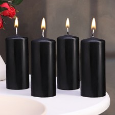Candle cylinder, 5x11.5 cm, set 4 pcs, black