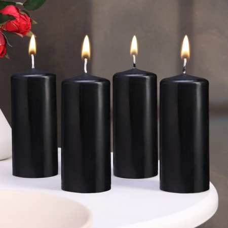 Candle cylinder, 5x11.5 cm, set 4 pcs, black