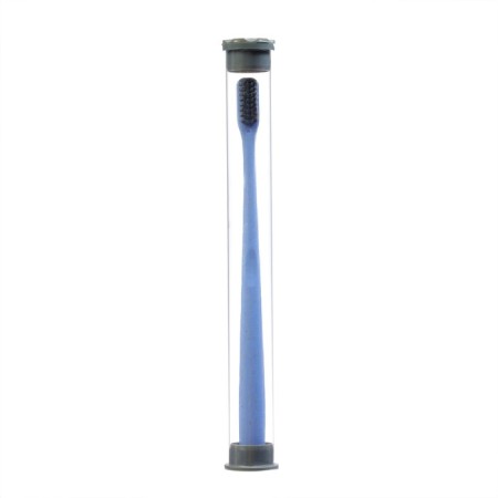 The toothbrush is soft, in the tube, blue-1
