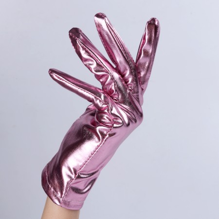 Carnival accessory- gloves, pink metallic color, artificial leather-2