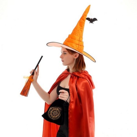 Carnival set "Magic", orange hat, broom, bag-2