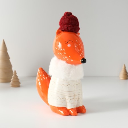 Pig a piggy bank Ceramics "Fox in a gray sweater and hat" 7.8x15.7x25 cm