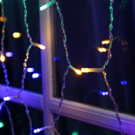 Garland "Curtain" 2 x 1.5 m, IP44, transparent thread, 280 LED, glow of multi, 8 modes, solar battery-2