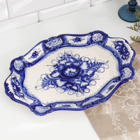 Big tray, gzhel, porcelain, 36x26 cm-6