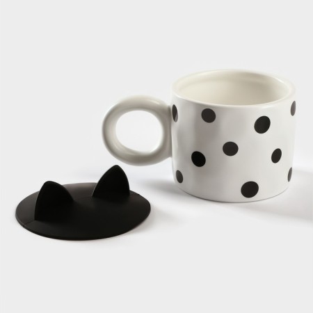 Ceramic mug with silicone lid "Myu", 350 ml, white and black color-1