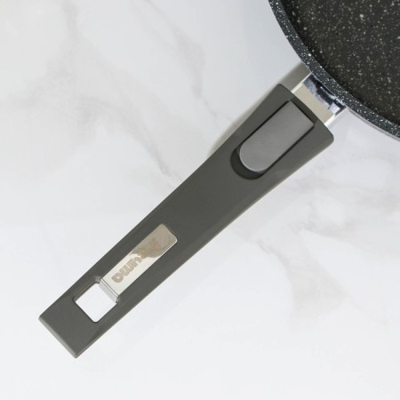 Granite pan, d = 26 cm, anti -stick coating, removable handle, glass cover, color gray color-3