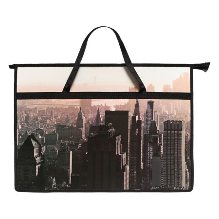 A3 folder with handles, plastic, zipper on top of 50 mm, 470 x 335 mm, PM-A3-26, "city" Gray-1