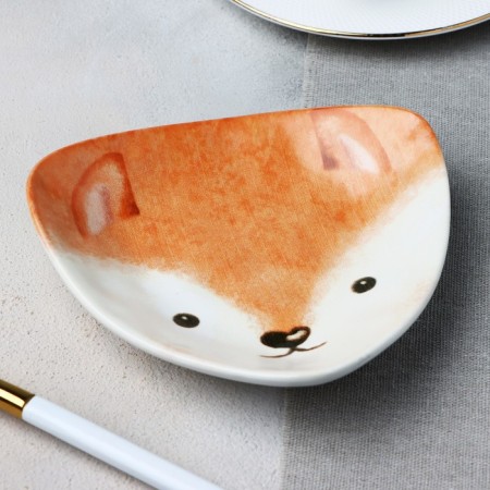 Ceramic “Fox” plate, 13.5 x 13.5 cm, white color-1