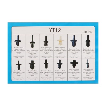 Clips and pistons fasteners, 12 types, set 350 pcs-2