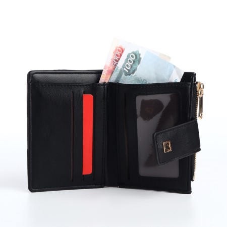 Women's wallet on the button, black color-5