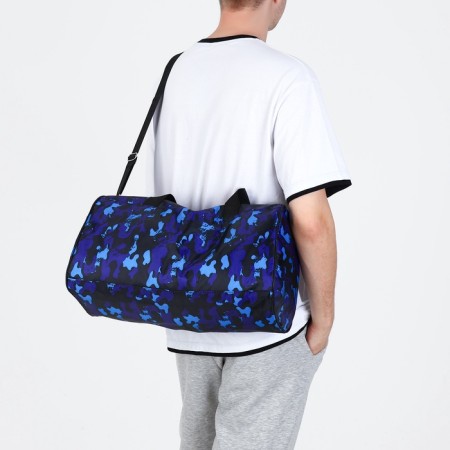 Road bag with zipper, outer pocket, long belt, blue/black color-4