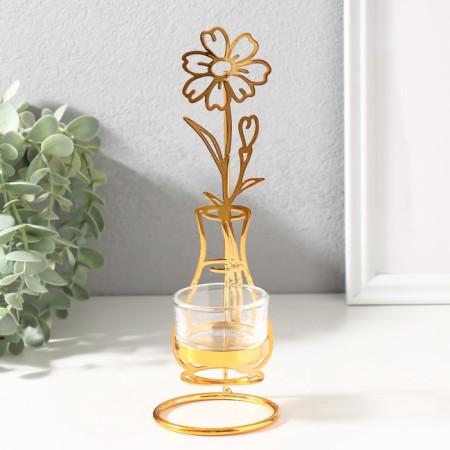 Summary for 1 candle metal, glass d = 4.5 cm "Flower in a vase" gold 7.4x7.5x21 cm-1