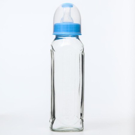 A bottle for feeding, a classic throat, glass, medium stream, 240 ml., From 6 months., Mix color-3