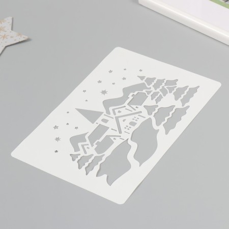 Plastic stencil "Winter village", size 16x24 cm-1