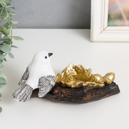 Souvenir Polystone SPRISE "White Bird on a branch of stoop" gold d-4.5 cm 17.5x9.5x8.5 cm 939853-3