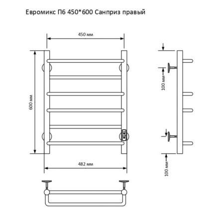 Electric towel "Sanprise" Euromix P6, 450x600 mm, right, chrome-2