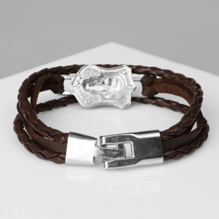 Bracelet male "Gordon" skull, brown color with silver, 21.5 cm-2