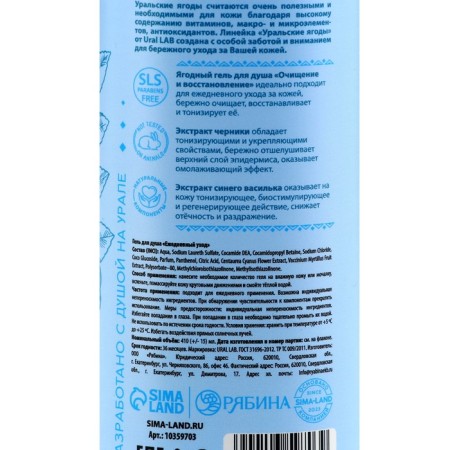 Shower gel with blueberry extract and cornflower, purification and recovery, 410 ml, Ural Lab-6