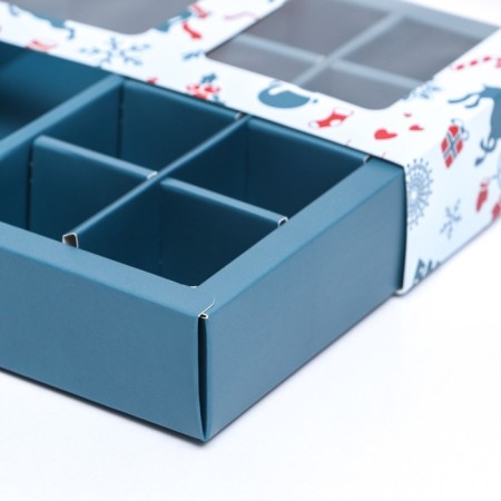 New Year. Box for 8 sweets and chocolate, 17.7x17.7x3.8 cm, confectionery packaging-9