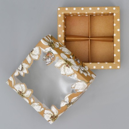 Box for sweets, confectionery packaging, 4 cells, "craft", 10.5 x 10.5 x 3.5 cm-2