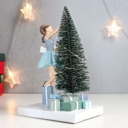 Souvenir Polystone Light "Girl decorates the Christmas tree" 24.5x11x15 cm-5