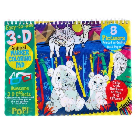 Coloring book Maintenance "Animals" felt-tip pens 12 centers, 3D glasses, water bottle-3