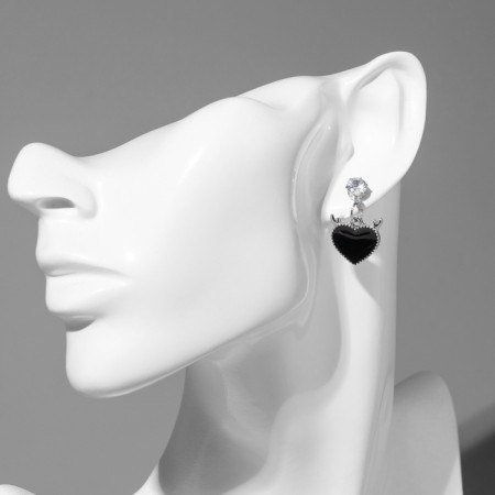 Earms enamel "Heart" with horns, black color in silver-3