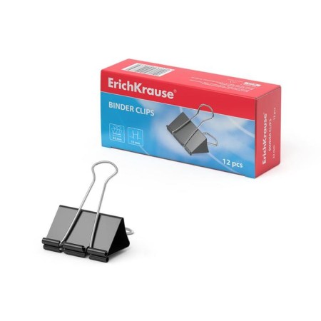 A set of paper clamps 32 mm, 12 pieces, in a cardboard box, black, Erich Krause