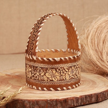 Basket "Flowers", D - 22.5 cm; H (with a handle) - 17 cm; H side - 6.5 cm