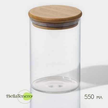 Glass Bank for bulk products with bamboo lid Bellatenero Eco, 550 ml, 8.5 × 12.5 cm