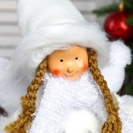 Interior doll "Angel-girl in a white fur coat, cap and scarf" 47 cm-4