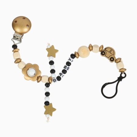 Holder for the nipple - dummies of "stars", wooden, gold color-2