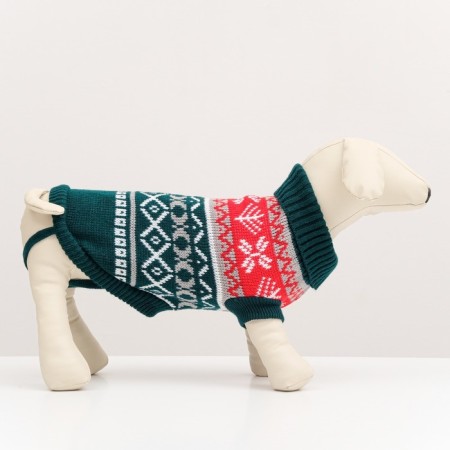 Sweater knitted with ornaments, size L (DS 26, OG 32-42, Osh 22-32 cm), Green-1
