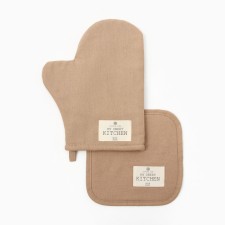 Set of kitchen. Ethel ECO, col. Beige: mittens 20x28 cm, take 19x19 cm, 70% HL, 30% flax, in