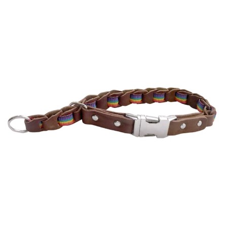 Collar dumping leather weaved with a string "Zononic", fast-removable, Osh 20-40 x 2 cm, mix