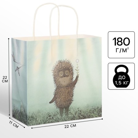 Gift package, 22x22x1 cm, craft, packaging, hedgehog in fog