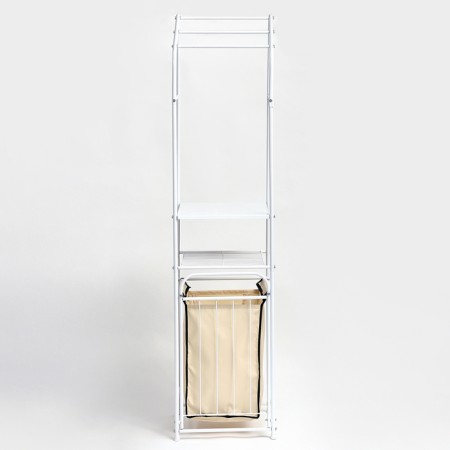 Rabberry with a basket for linen and crossbars, 2 tier, white color, 38x35x160 cm-2