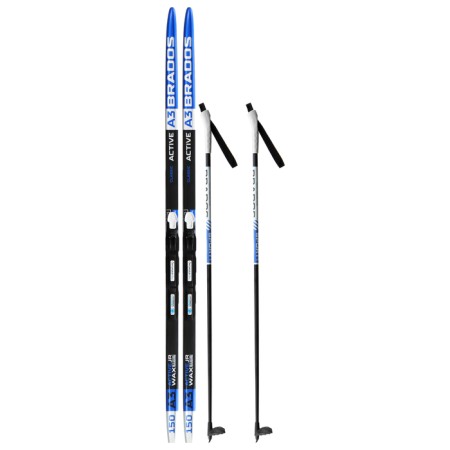 Ski kit: plastic skis 150 cm without notches, fiberglass sticks 110 cm, SNS mounts, MIX color-14