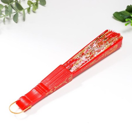 Fan plastic, textiles "Flower paradise" wide blades, sparkles mix 23 cm-3