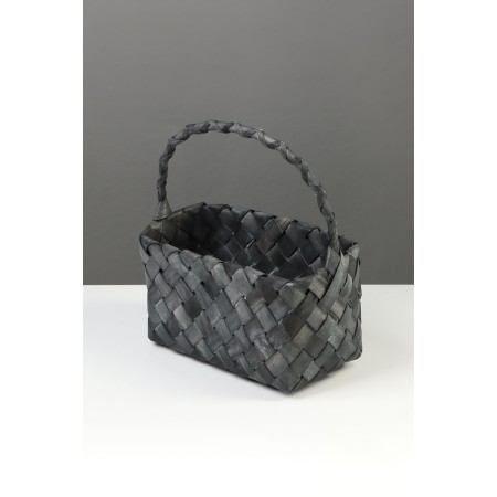 Wicker basket 27 x 14 x 13 cm, mouth pen h = 13 cm, gray, handle-3