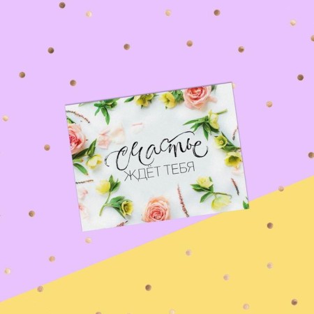 Postcard-Complement "Happiness is waiting for you!" flowers, white background, 8 x 6 cm-1